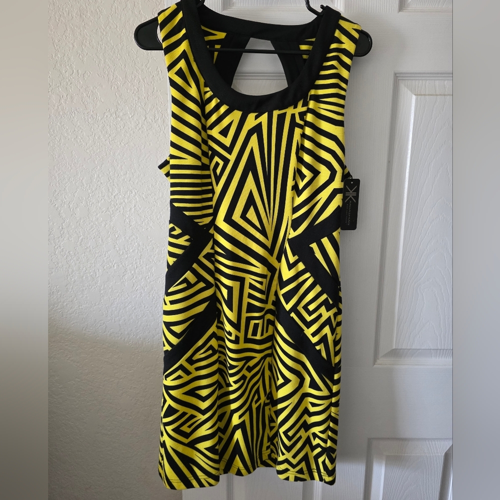 Kardashian Kollection Yellow and Black Mini Dress